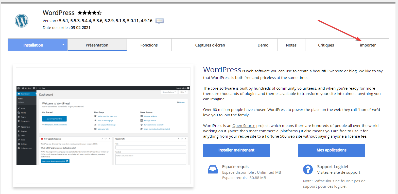 Softaculous WordPress Import