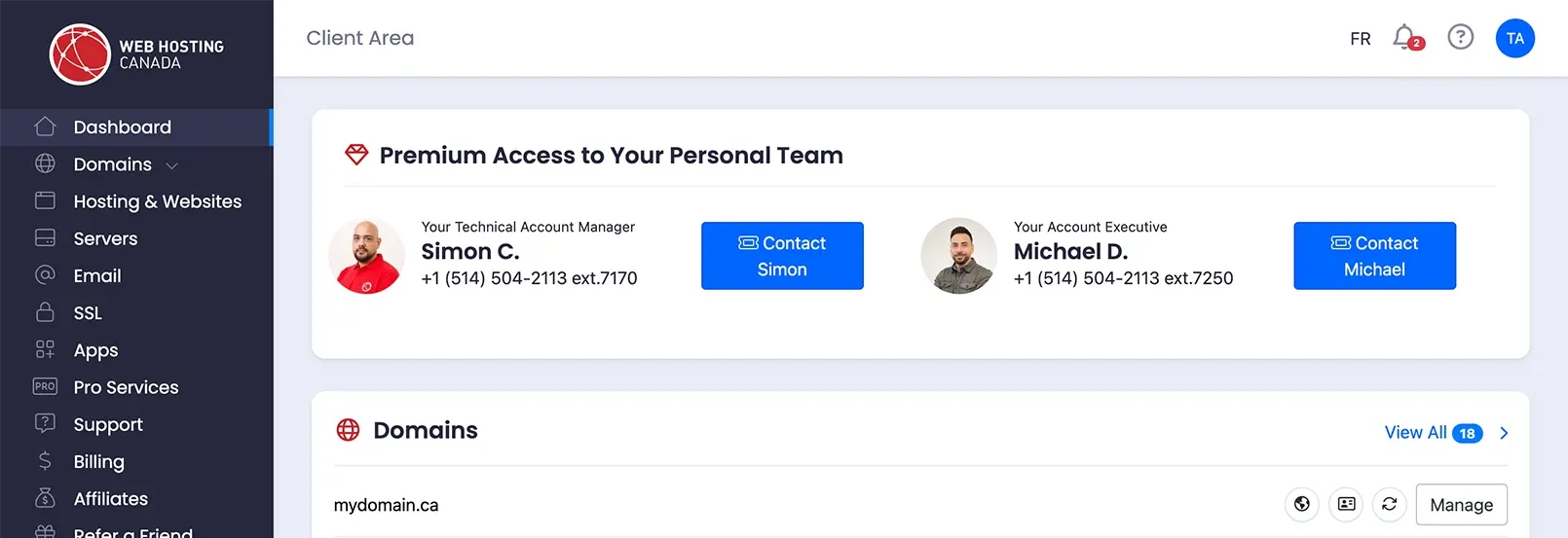 Premium access to your personal team in the new Client Area