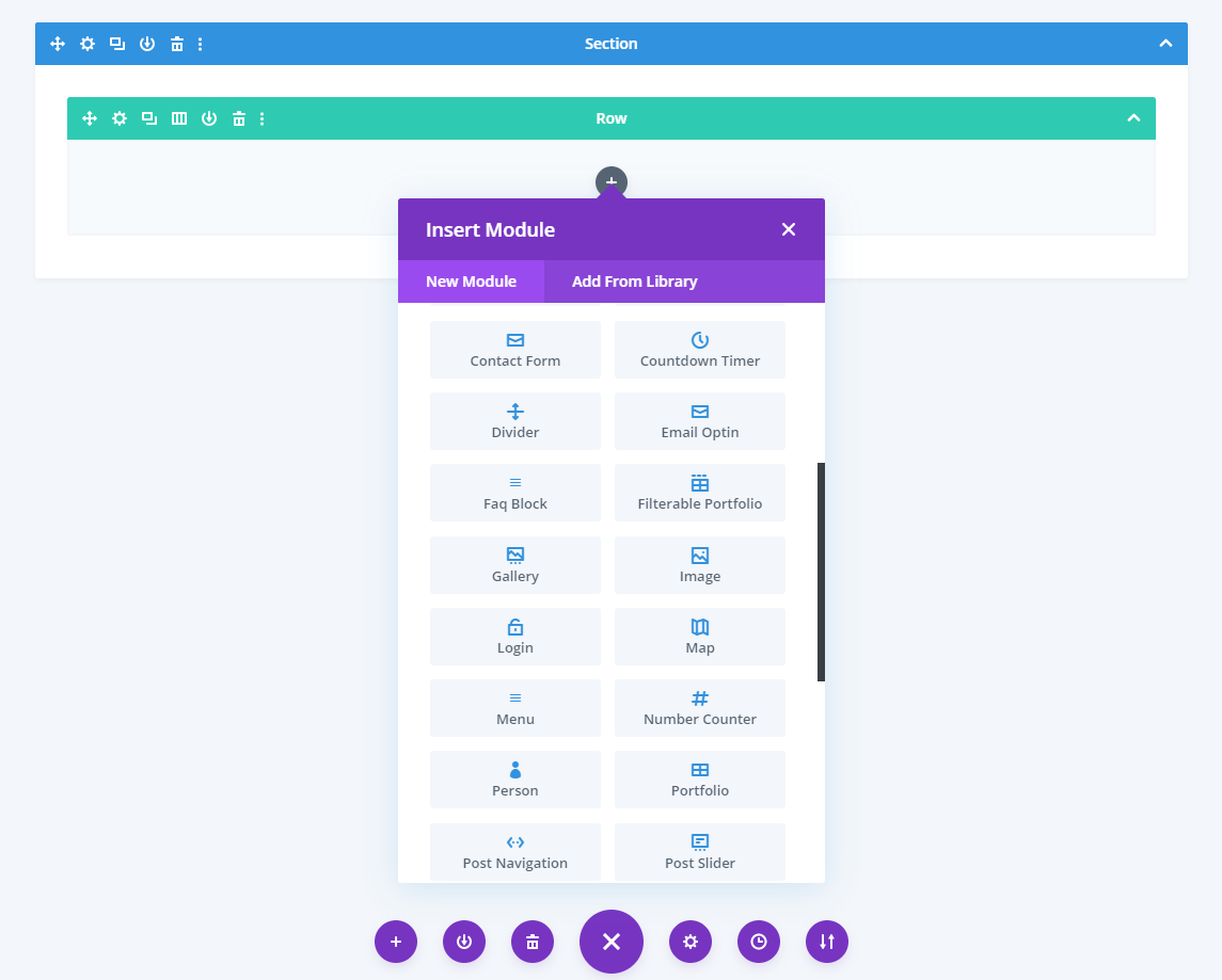 Screenshot of the Divi interface where the user can insert a module