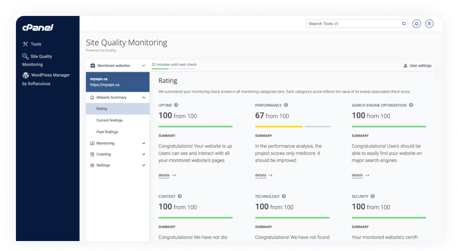 SQM dashboard