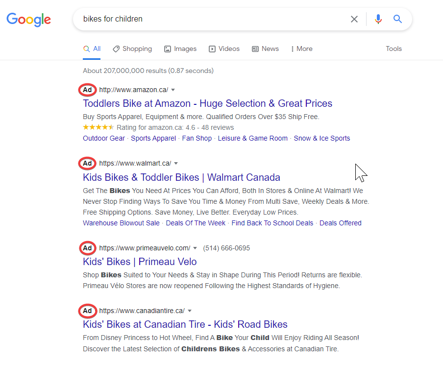 Google ads example