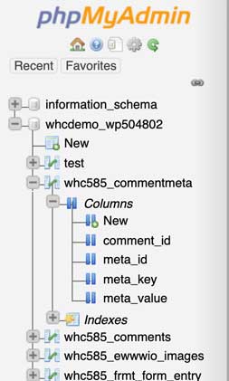 phpMyAdmin side panel