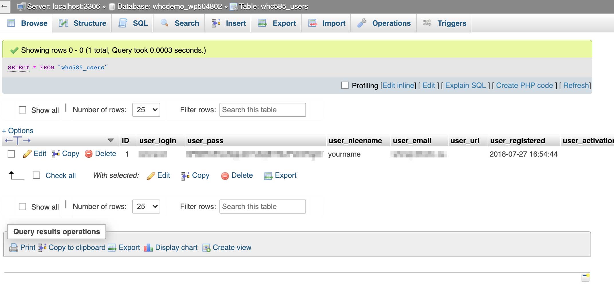 phpMyAdmin table details