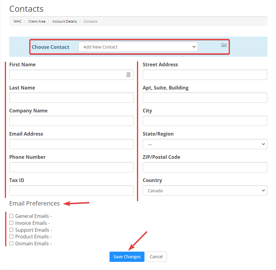 Contacts and users settings