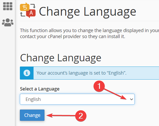 Change language menu